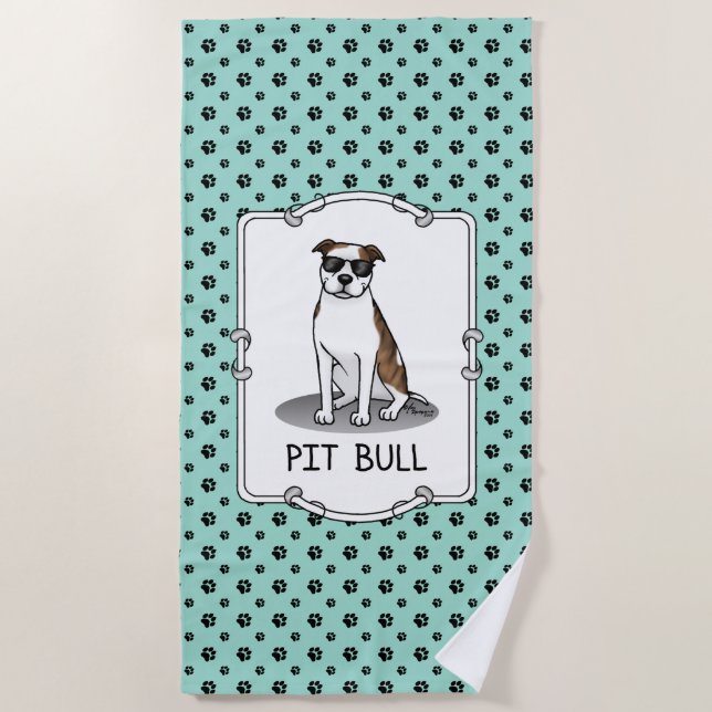 Coole Pit Bull und Sonnenbrille (lt brindle white  Strandtuch (Vorderseite)