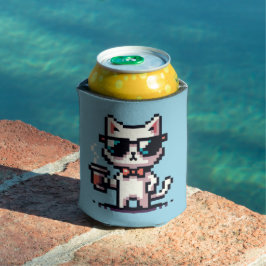 Coole Pixel Cat mit Kaffee - 8-Bit Retro Feline Dosenkühler
