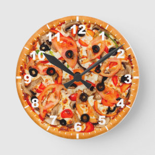Coole Pizza-Textur Runde Wanduhr