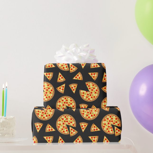 Coole Pizza und Schnitte auf dunkelgrau Geschenkpapier (Partygeschenke)