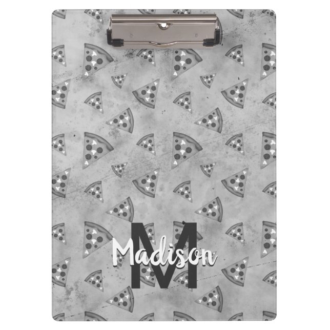 Coole Pizzalschnitt Vintage Schwarz-weiß-Grau Mono Klemmbrett (Vorderseite)