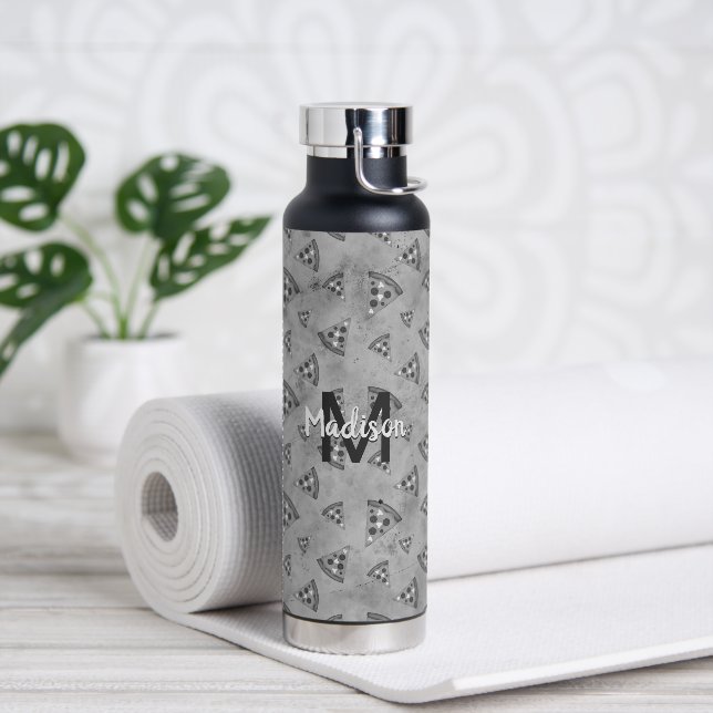 Coole Pizzalschnitt Vintage Schwarz-weiß-Grau Mono Trinkflasche (Yoga)