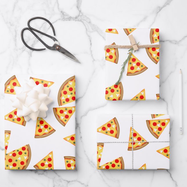 Coole Pizzas und Schnitte auf Weiß Geschenkpapier Set (Vorderseite)
