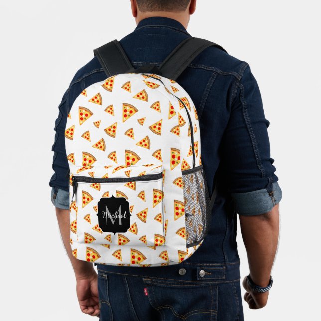 Coole Pizzaschnitte, weißes Monogramm schwarz Bedruckter Rucksack (Insitu (Modell))