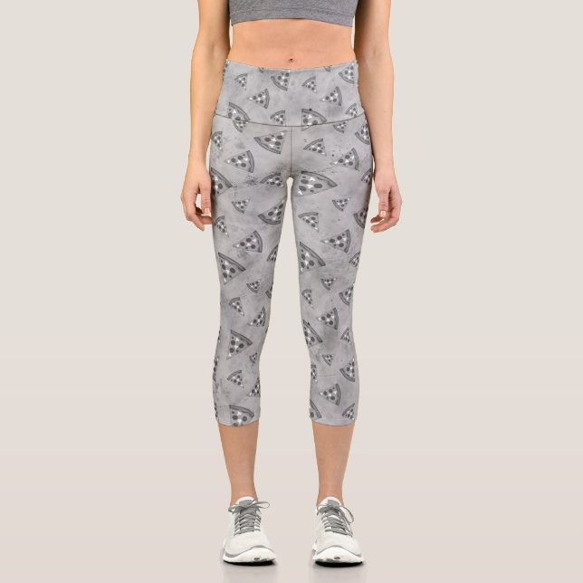 Coole Pizzaslicen Vintage Schwarz-weiße Graumuster Capri Leggings (Vorderseite)