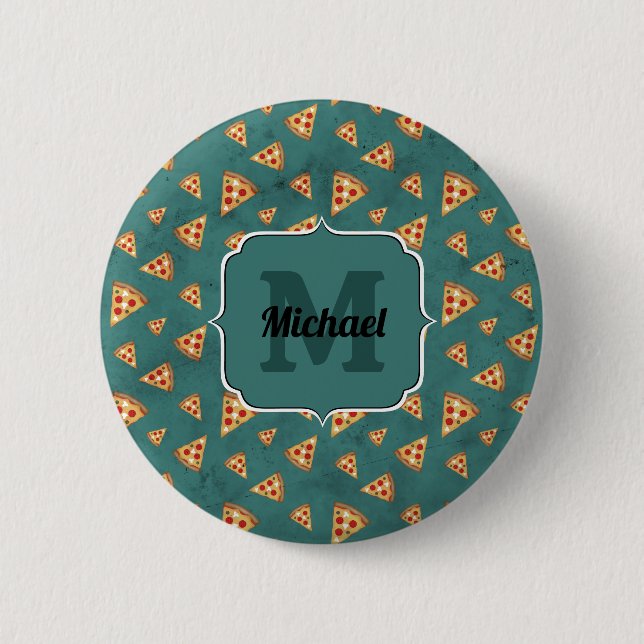 Coole Pizzaslicen Vintages aquamarines Muster Mono Button (Vorderseite)