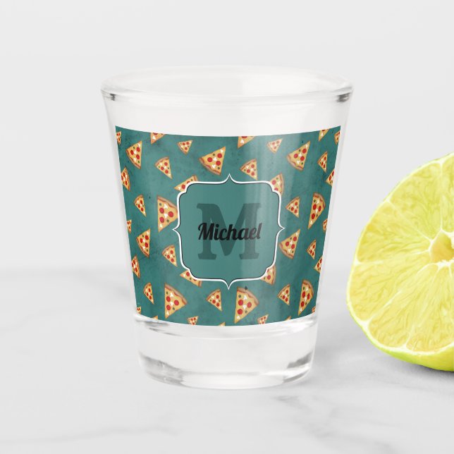 Coole Pizzaslicen Vintages aquamarines Muster Mono Schnapsglas (Vorderseite)