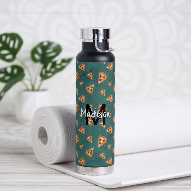 Coole Pizzaslicen Vintages aquamarines Muster Mono Trinkflasche (Yoga)