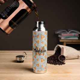 Coole Pizzaslicen Vintages graues Muster Monogram Trinkflasche