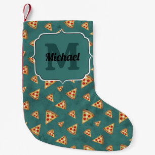 Coole Pizzastücke vintage teal Muster Monogramm Kleiner Weihnachtsstrumpf