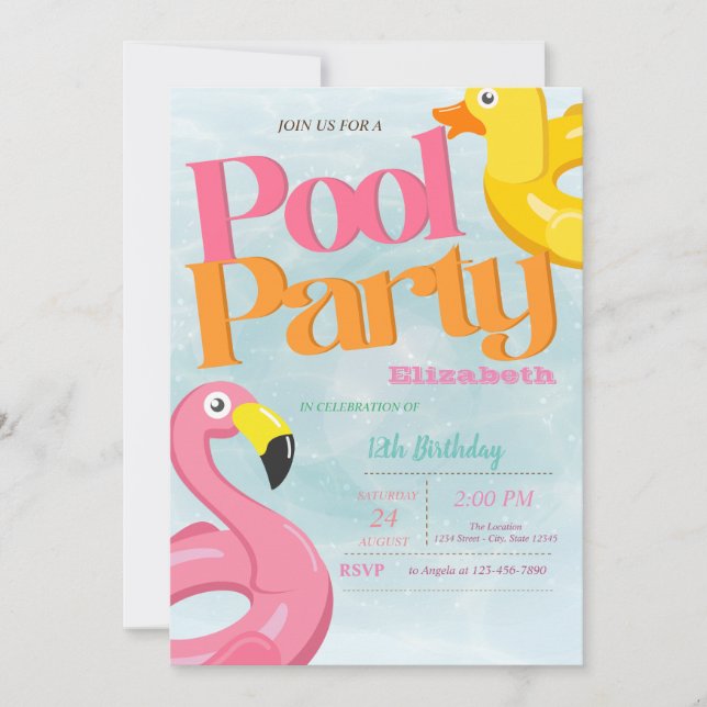 Coole Pool Flamingos Sommer Geburtstagsparty Einladung (Vorderseite)