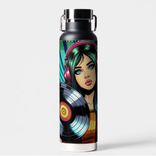 Coole Pop-Art-Comicstil-Girl mit Vinyl-Album Trinkflasche