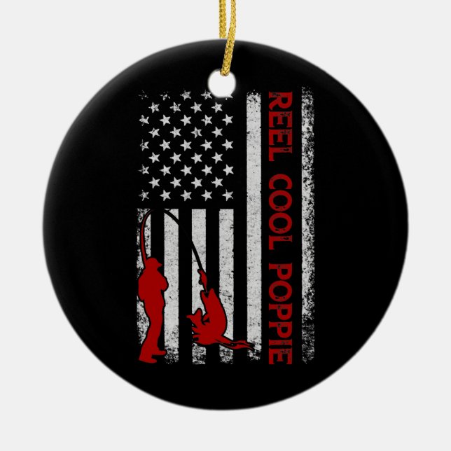 Coole Poppie-amerikanische Flagge Angeln Vater's Keramik Ornament (Vorne)