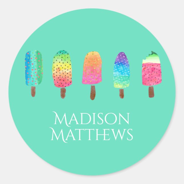 Coole Popsicles Mini-Grün hinzufügen Schule Runder Aufkleber (Vorderseite)