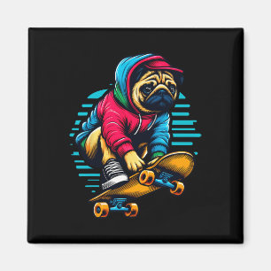 Coole Pug-Hundebesitzer-Skateboard-Illustrationsku Magnet