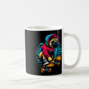 Coole Pug-Hundebesitzer Skateboarding Illustration Kaffeetasse
