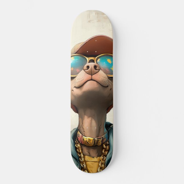 Coole Pup Vibes - Retro Style Dog Art Skateboard (Vorderseite)