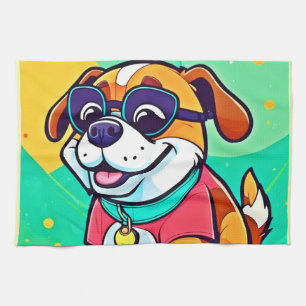 Coole Puppy-Cartoon-Stil-Kunst Geschirrtuch