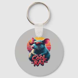 Coole Ratte mit Sonnenbrille Retro Sunset Design Schlüsselanhänger