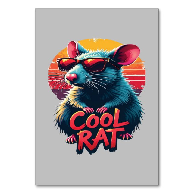 Coole Ratte mit Sonnenbrille Retro Sunset Design Tischnummer (Vorderseite)
