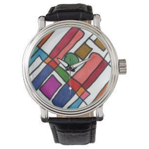Coole, rechteckige Streifen mit kreisförmigem Akze Armbanduhr