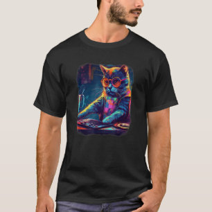 Coole regenbogenfarbene fokussierte Katze DJ drehe T-Shirt