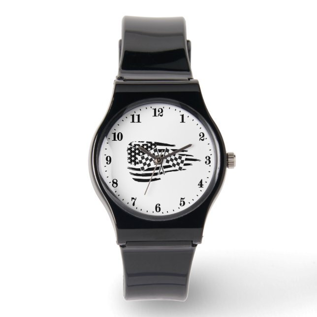 Coole Rennfahrer & amerikanische Fahnen Armbanduhr (Vorderseite)