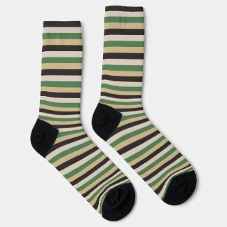 Coole Retro 70er Streifen Black Green Tan Crew Soc Socken