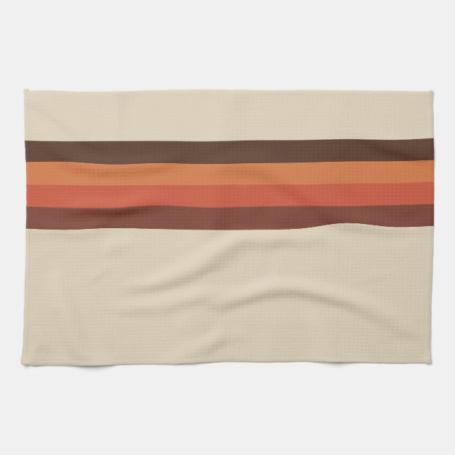 Coole Retro 70er Streifen-Brown-Orangen-Mandarine Geschirrtuch (Horizontal)