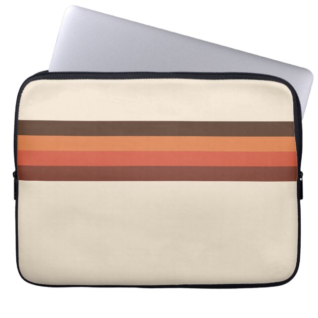 Coole Retro 70er Streifen-Brown-Orangen-Mandarine Laptopschutzhülle (Vorderseite)