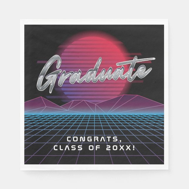 Coole Retro-80er-Synthwave-New-Wave-Abschlussfeier Serviette (Vorderseite)