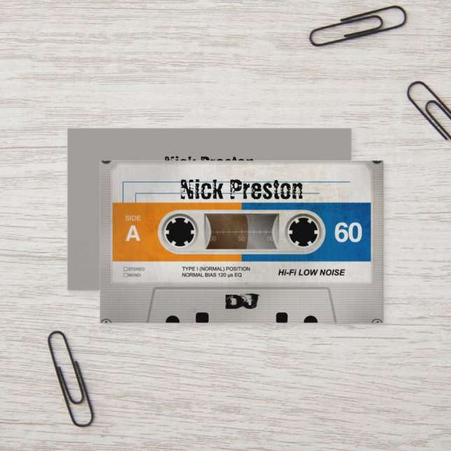 Coole Retro Audiokassette | DJ beruflich Visitenkarte (Vorderseite/Rückseite Beispiel)