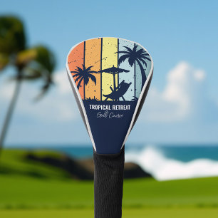 Coole Retro Beach Palmen Custom Navy Blue Golf Headcover