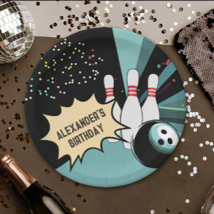Coole Retro-Bowling-Pin-Konfetti-Geburtstagsfeier Pappteller
