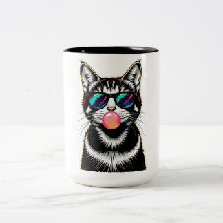 Coole Retro Cat - Bubblegum Pop Art Design Zweifarbige Tasse