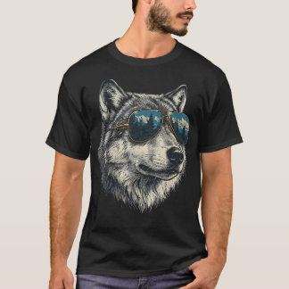 Coole Retro-Grau-Wolf-Sonnenbrille Wildtier Tier T-Shirt