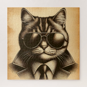 Coole Retro-Katze in Aviator-Sonnenbrille, Sepia