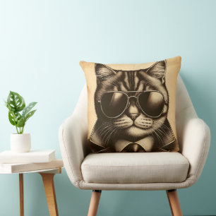 Coole Retro-Katze in Aviator-Sonnenbrille, Sepia Kissen