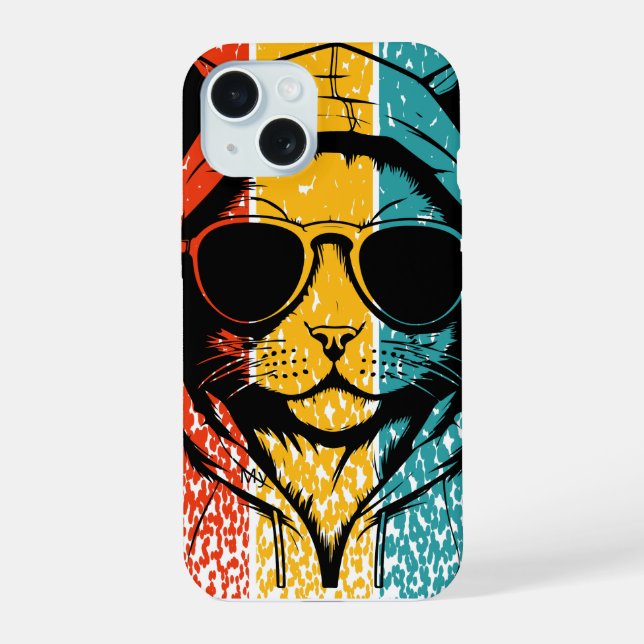 Coole Retro-Katze mit Sonnenbrille iPhone 15 Hülle (Rückseite)