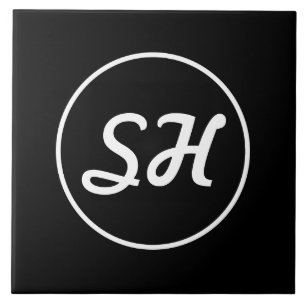 Coole Retro-Moderne Monogramm Schwarz/Weiß Fliese