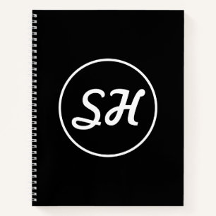 Coole Retro-Moderne Monogramm   Schwarz/Weiß Notizbuch