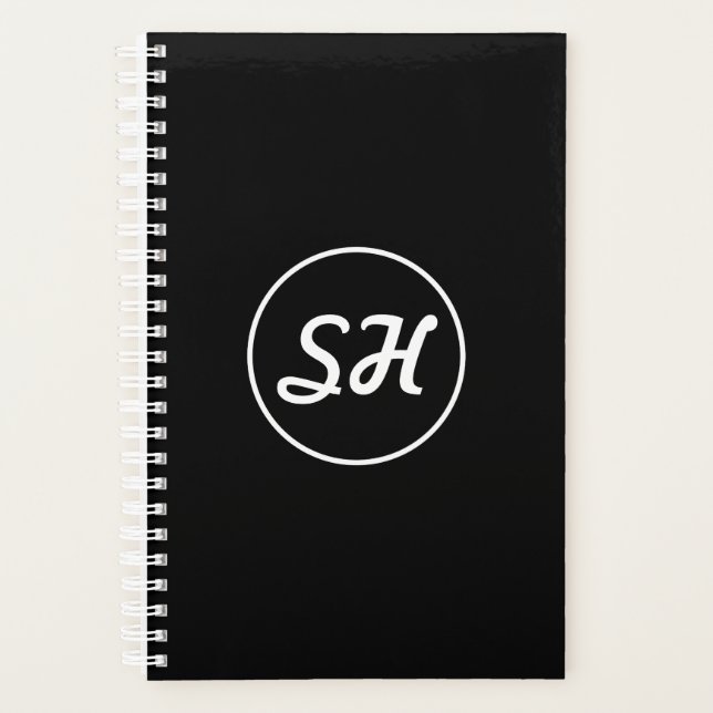 Coole Retro-Moderne Monogramm | Schwarz/Weiß Planer (Vorderseite)