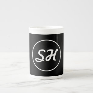 Coole Retro-Moderne Monogramm   Schwarz/Weiß Prozellantasse