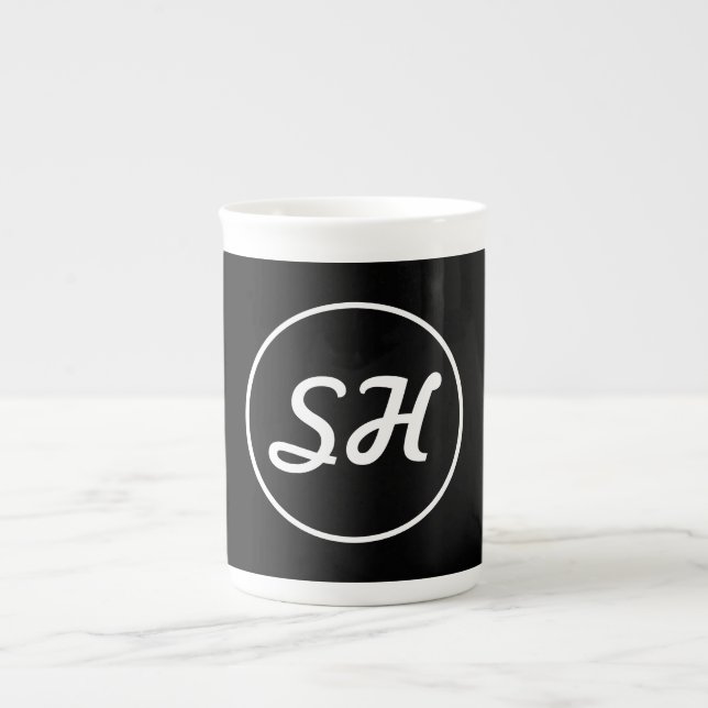 Coole Retro-Moderne Monogramm | Schwarz/Weiß Prozellantasse (Vorderseite)