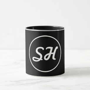 Coole Retro-Moderne Monogramm Schwarz/Weiß Tasse