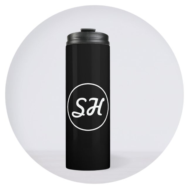 Coole Retro-Moderne Monogramm | Schwarz/Weiß Thermosbecher (Von Creator hochgeladen)