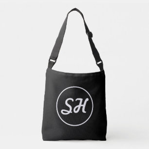 Coole Retro-Moderne Monogramm Schwarz/Weiß Tragetaschen Mit Langen Trägern