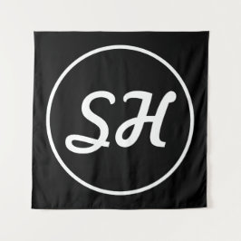 Coole Retro-Moderne Monogramm | Schwarz/Weiß Wandteppich