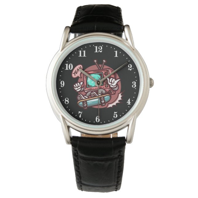 coole Retro-Skateboarder Armbanduhr (Vorderseite)