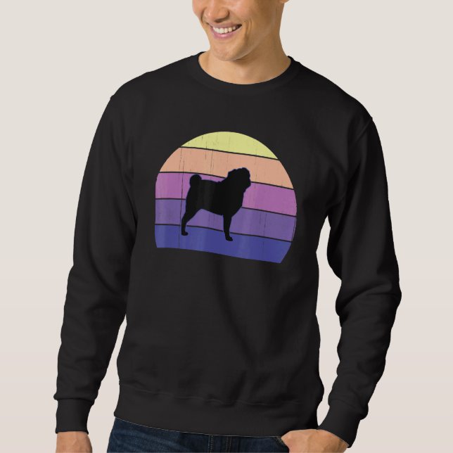Coole Retro Sunset Möpsen Grosser Mops Eigentümer  Sweatshirt (Vorderseite)